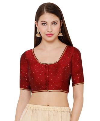 Women's Maroon Silk Blend Readymade Saree Blouse 1