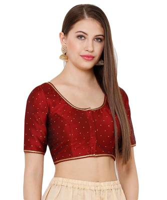 Women's Maroon Silk Blend Readymade Saree Blouse 2