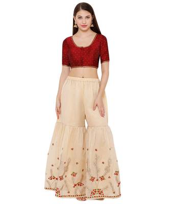 Women's Maroon Silk Blend Readymade Saree Blouse 4