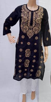 Black embroidered cotton kurtis 1