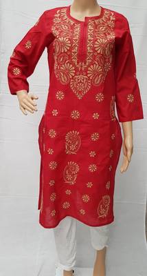 Red embroidered cotton kurtis 1