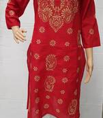 Red embroidered cotton kurtis