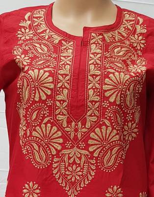 Red embroidered cotton kurtis 2