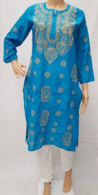 Blue embroidered cotton cotton-kurtis 1