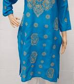Blue embroidered cotton cotton-kurtis
