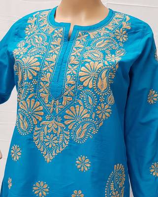Blue embroidered cotton cotton-kurtis 2