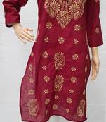 Maroon embroidered cotton kurtis