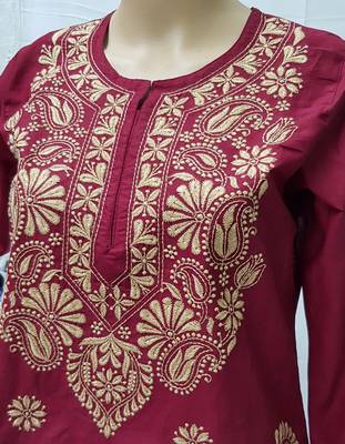 Maroon embroidered cotton kurtis 2