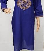 Royal-blue embroidered cotton kurtis