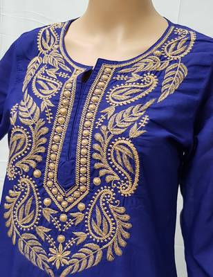 Royal-blue embroidered cotton kurtis 2