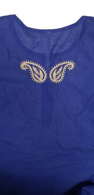 Royal-blue embroidered cotton kurtis 3