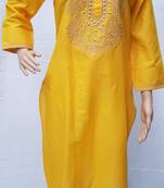 Yellow embroidered cotton kurtis