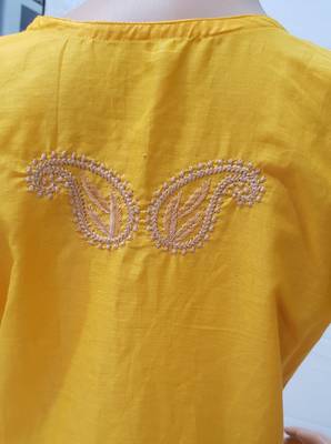 Yellow embroidered cotton kurtis 3