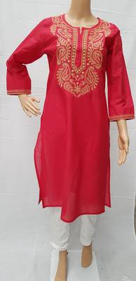Dark-pink embroidered cotton kurtis 1