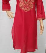 Dark-pink embroidered cotton kurtis