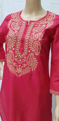 Dark-pink embroidered cotton kurtis 2