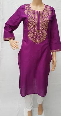 Purple embroidered cotton kurtis 1