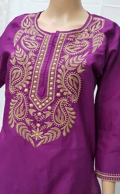 Purple embroidered cotton kurtis 2