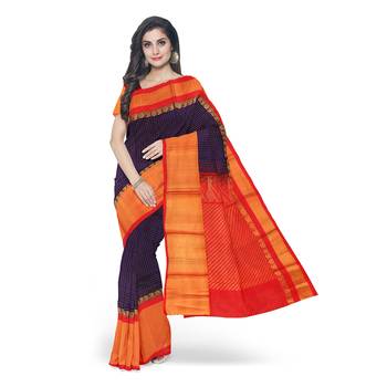 Royal blue hand woven andhra pradesh handloom saree with blouse 1