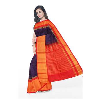 Royal blue hand woven andhra pradesh handloom saree with blouse 2