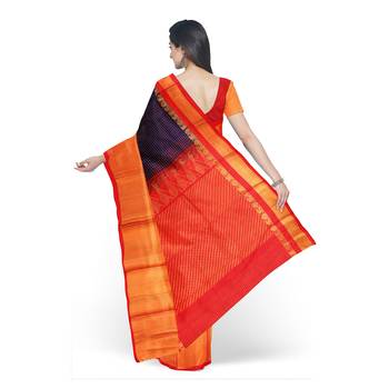 Royal blue hand woven andhra pradesh handloom saree with blouse 3