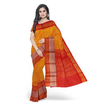 Dark yellow hand woven andhra pradesh handloom saree with blouse 1
