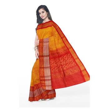 Dark yellow hand woven andhra pradesh handloom saree with blouse 2