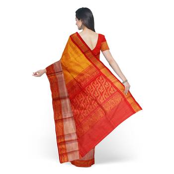 Dark yellow hand woven andhra pradesh handloom saree with blouse 3