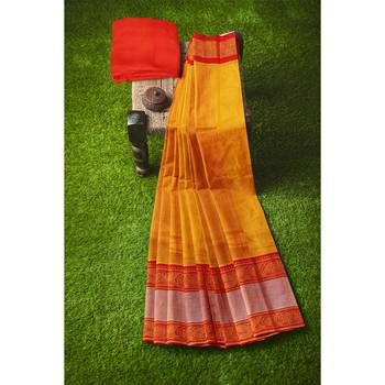 Dark yellow hand woven andhra pradesh handloom saree with blouse 4