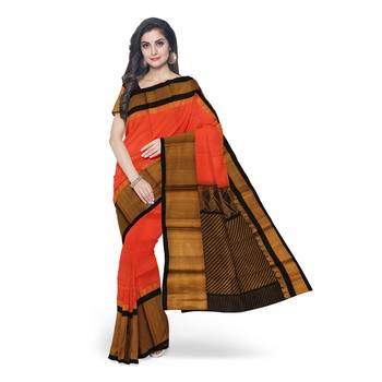 Light orange hand woven andhra pradesh handloom saree with blouse 1