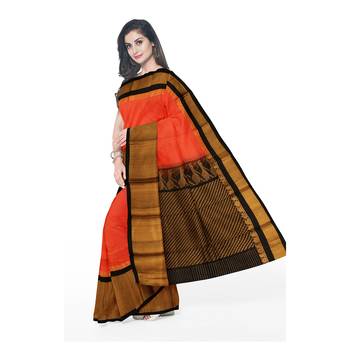 Light orange hand woven andhra pradesh handloom saree with blouse 2
