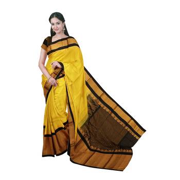 Yellow hand woven andhra pradesh handloom saree with blouse 1