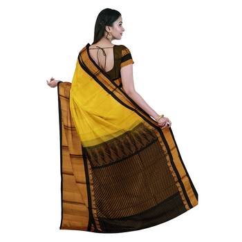 Yellow hand woven andhra pradesh handloom saree with blouse 3