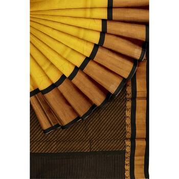 Yellow hand woven andhra pradesh handloom saree with blouse 4