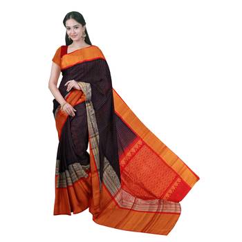 Navy blue hand woven andhra pradesh handloom saree with blouse 1