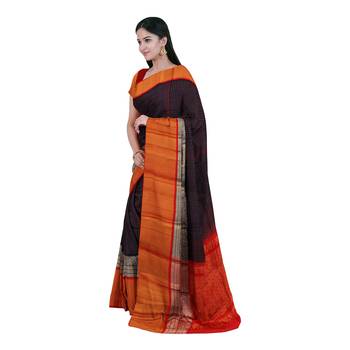 Navy blue hand woven andhra pradesh handloom saree with blouse 2