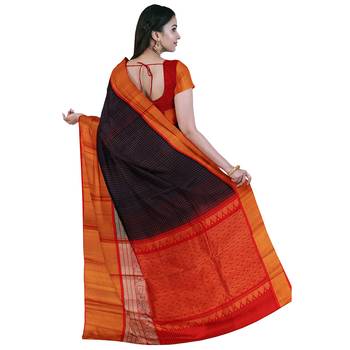 Navy blue hand woven andhra pradesh handloom saree with blouse 3