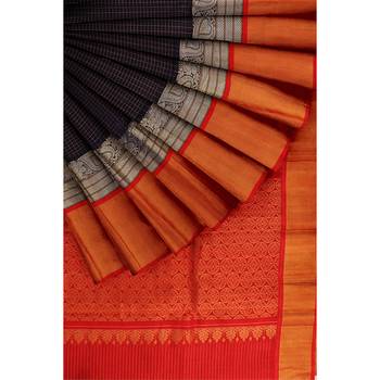 Navy blue hand woven andhra pradesh handloom saree with blouse 4