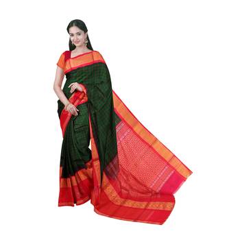 Dark green hand woven andhra pradesh handloom saree with blouse 1