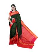Dark green hand woven andhra pradesh handloom saree with blouse