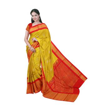 Yellow hand woven andhra pradesh handloom saree with blouse 1