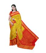 Yellow hand woven andhra pradesh handloom saree with blouse