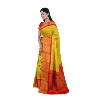 Yellow hand woven andhra pradesh handloom saree with blouse 2