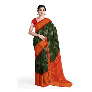 Dark green hand woven andhra pradesh handloom saree with blouse 1