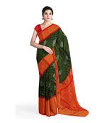 Dark green hand woven andhra pradesh handloom saree with blouse