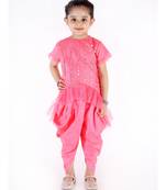 PINK DAZZLE NET FRILL Hi-LOW KURTI WITH DHOTI PANTS