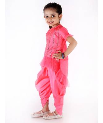 PINK DAZZLE NET FRILL Hi-LOW KURTI WITH DHOTI PANTS 3