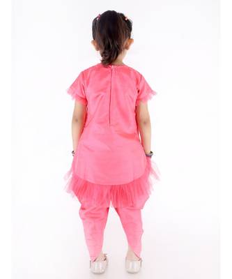 PINK DAZZLE NET FRILL Hi-LOW KURTI WITH DHOTI PANTS 4