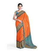 Light orange hand woven andhra pradesh handloom saree with blouse