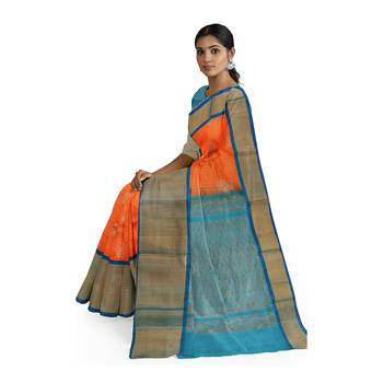 Light orange hand woven andhra pradesh handloom saree with blouse 2
